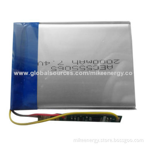 Li-polymer Battery with 2,000mAh Capacity and 7.4V Nominal Voltage